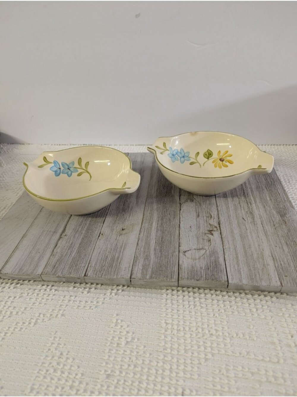 Vintage Franciscan DAISY 6” Soup Cereal Bowls Lugged Handle Set Of 2 MCM